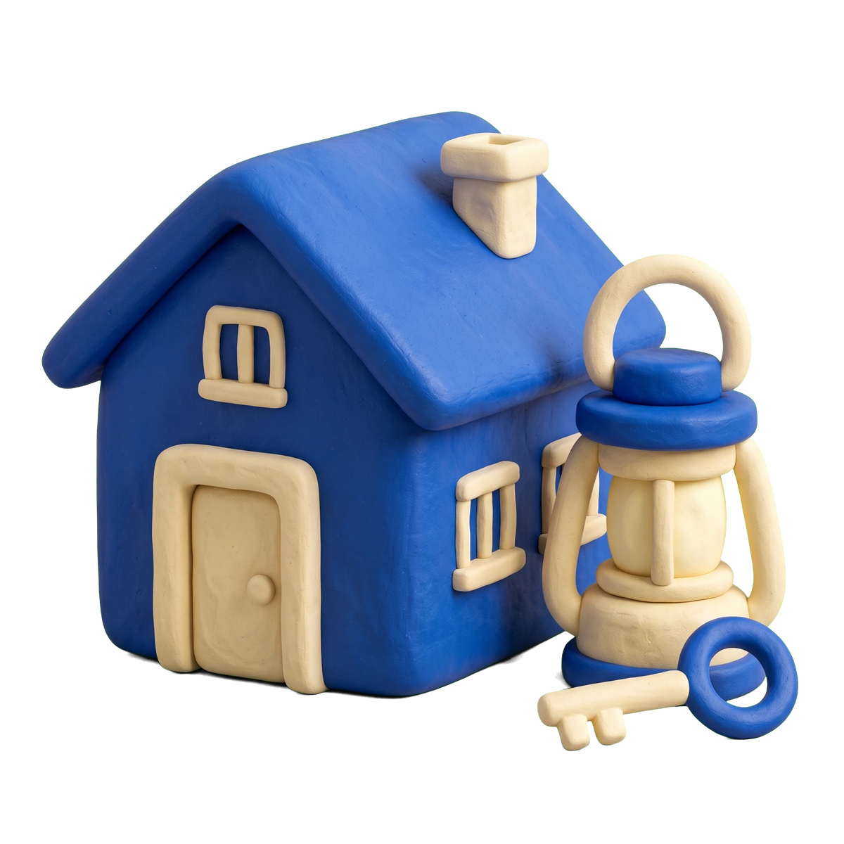 Women's shelter illustration in blue and ivory clay