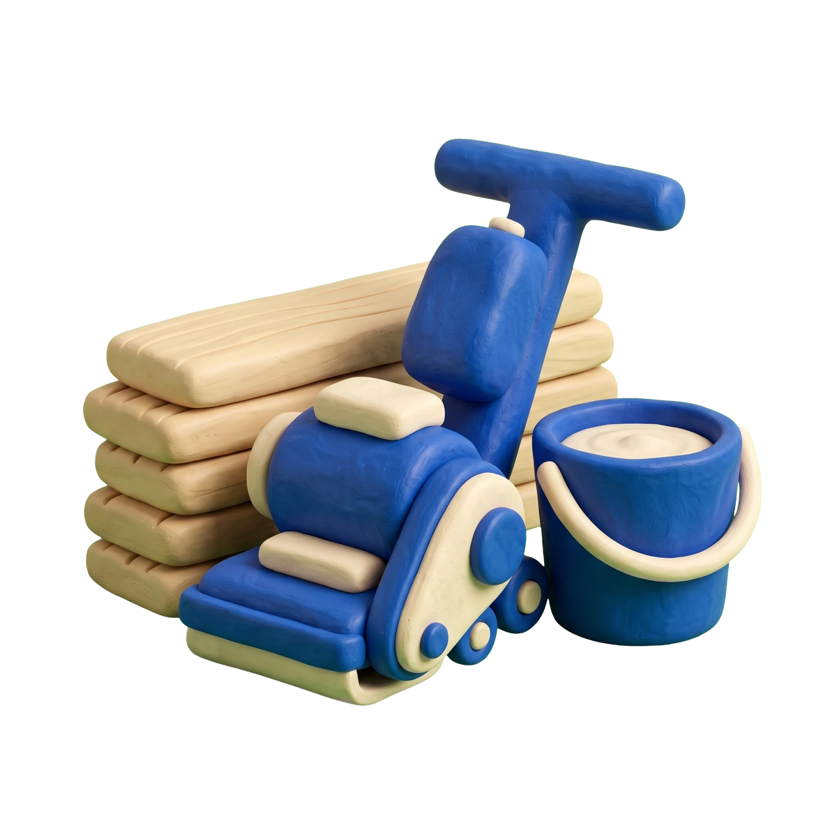 Wood floor installation service illustration in blue and ivory clay