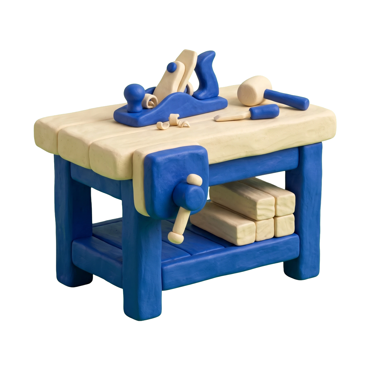Woodworker illustration in blue and ivory clay