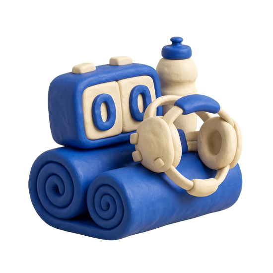 Wrestling school illustration in blue and ivory clay