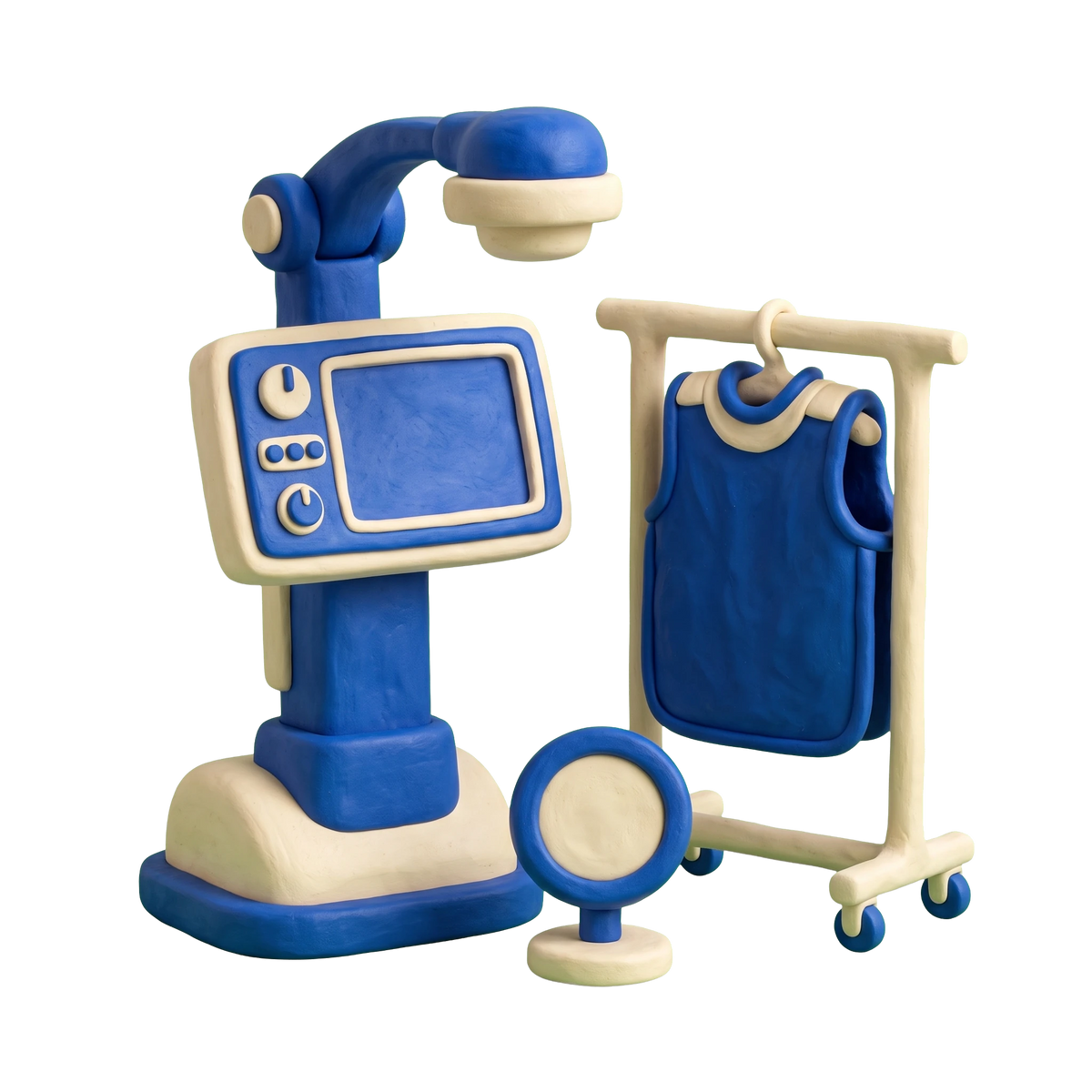 X-ray lab illustration in blue and ivory clay
