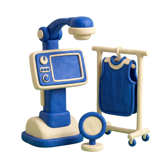 X-ray lab illustration in blue and ivory clay