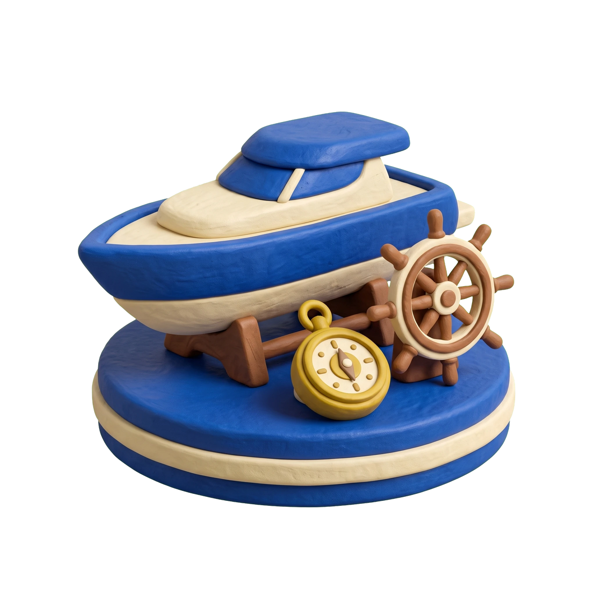 Yacht broker illustration in blue and ivory clay