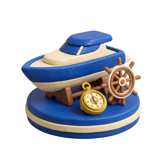 Yacht broker illustration in blue and ivory clay