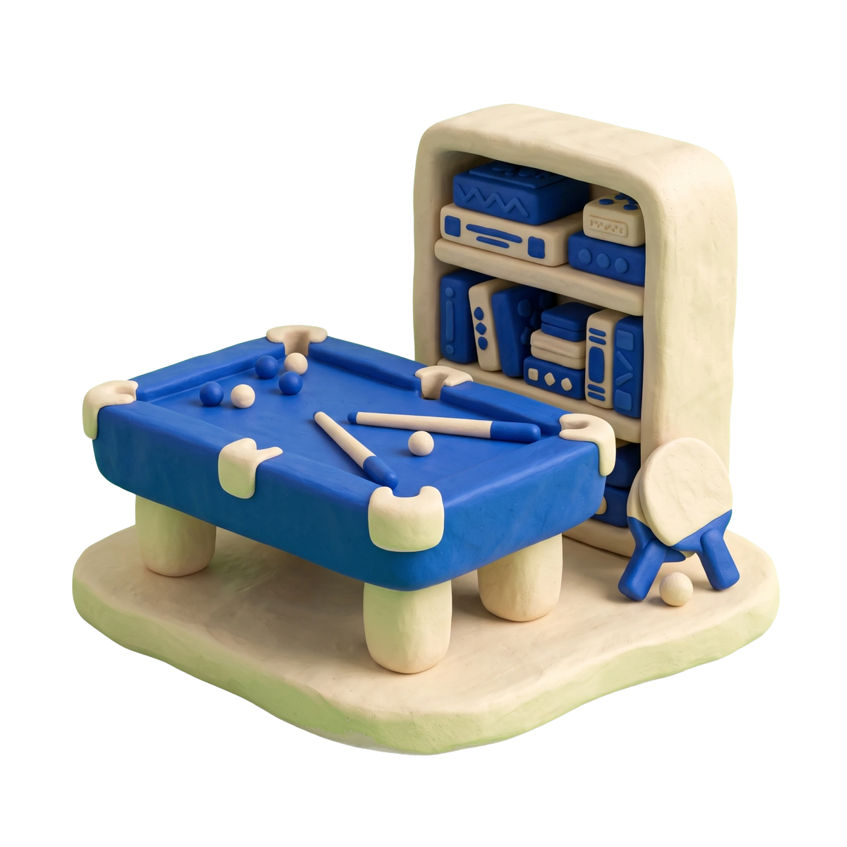 Youth center illustration in blue and ivory clay
