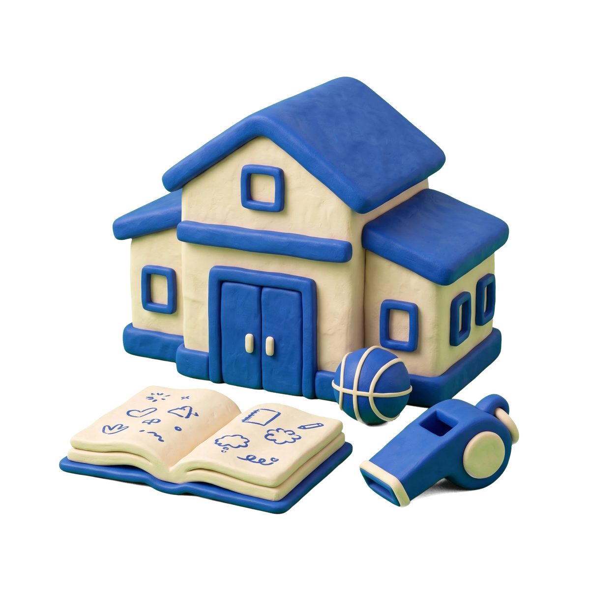 Youth club illustration in blue and ivory clay